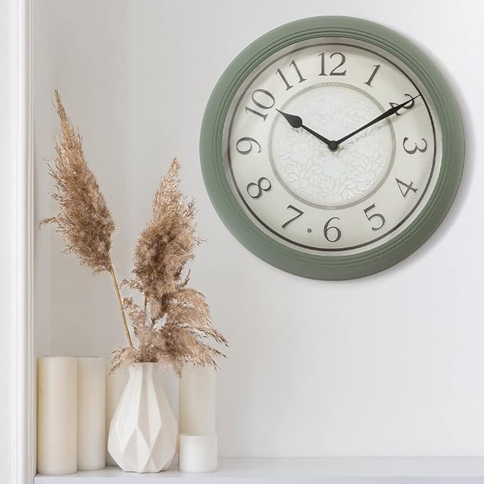 Presentime & Co. 12.6" Illuminated Farmhouse Wall Clock, Silent Battery Operated Night Light Wall Clock with Smart LED Sensor for Living Room, Bathroom, Kitchen, Home Office, Sage Green