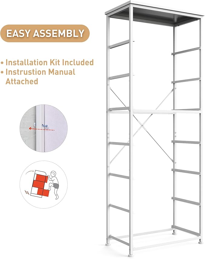 Tall Fabric Dresser for Bedroom, Vertical Storage Organizer Tower with 7 Drawers, Chest of Drawers with Bins, Steel Frame, Wood Top for Bedroom, Closet, Entryway White