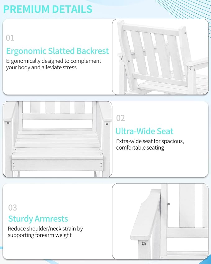 QUASCO Outdoor HDPE Dining Table Set, 7-Piece Patio Dining Furniture Sets with Umbrella Hole Table and 6 Chairs for Backyard, Poolside, Garden and Lawn, White