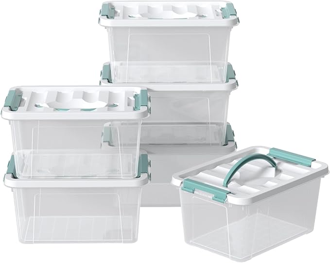 Zopnny 7 Quart Small Clear Storage Latch Box with Lid, Plastic Stackable Storage Bin, 6 Pack
