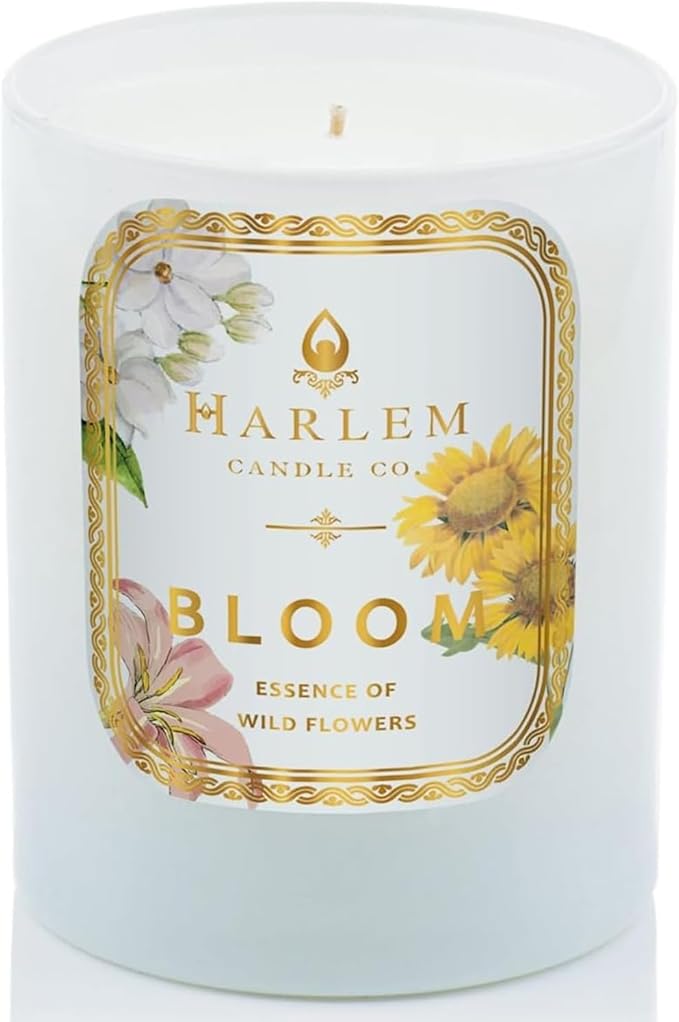 HARLEM CANDLE CO. - Bloom - Luxury Scented Soy Candle, 11 oz - 80-Hour Burn Time | Freesia, Orange Flower, Waterlily, White Rose, Jasmine Violet Leaf | Scented Candles for Home