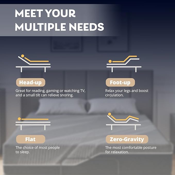 Full Adjustable Bed Base Frame with Wireless Remote + 14 Inch Full Gel Memory Foam Mattress Bed in a Box, Head and Foot Incline, Zero Gravity, Fiberglass Free, 75" × 54"