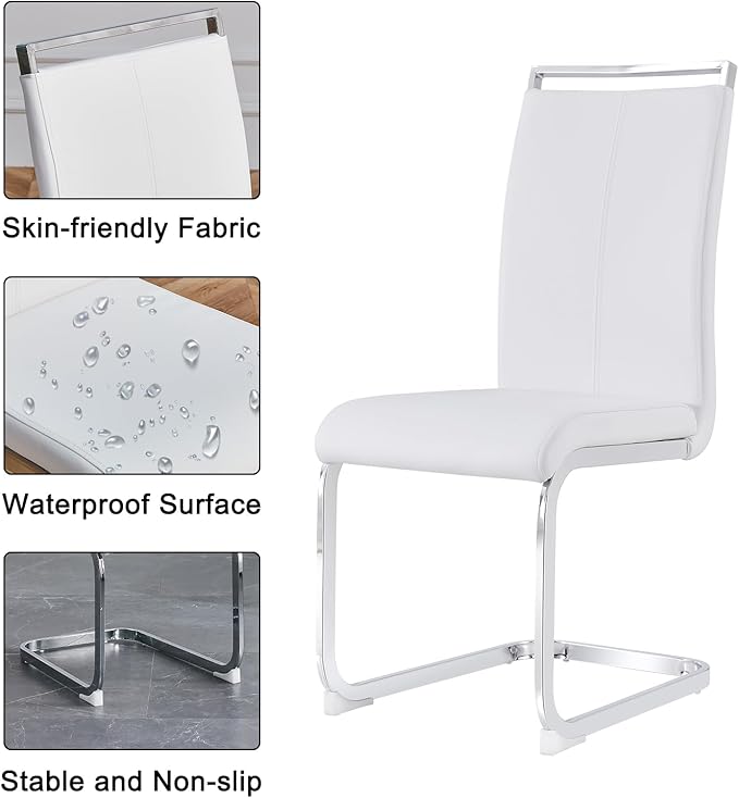 Glass Dining Table Set for 8, Modern Dining Room Table Set,Rectangular Clear Glass Tabletop and MDF Base,Large Glass Dinner Table and 8 White Leather Dining Chairs