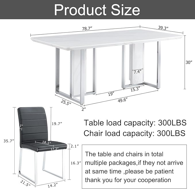79'' Modern Dining Table Set for 10,White Kitchen Table Set,Luxury Dining Table Set with 1.8-inch Thick Faux Marble Table Top＆10 Pu Leather Upholstered Chairs Ideal for Dining kicken Room