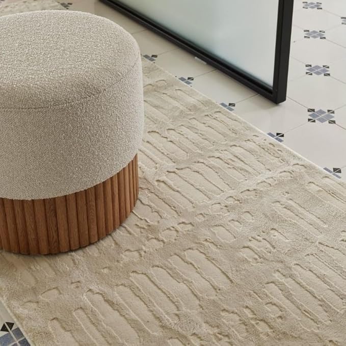 Revival Rugs Shell 2'7"x9' Machine Washable Runner Rug for Hallway Entryway - 100% Recycled Oeko-TEX Certified, Medium Pile, Beige, Cream