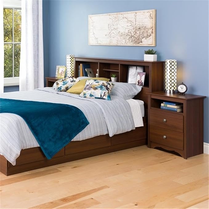 Prepac Sonoma 2 Drawer Nightstand: Elegant Bedroom Furniture, Bedside Table with Open Shelf, 23.25"W x 16"D x 28"H, Cherry