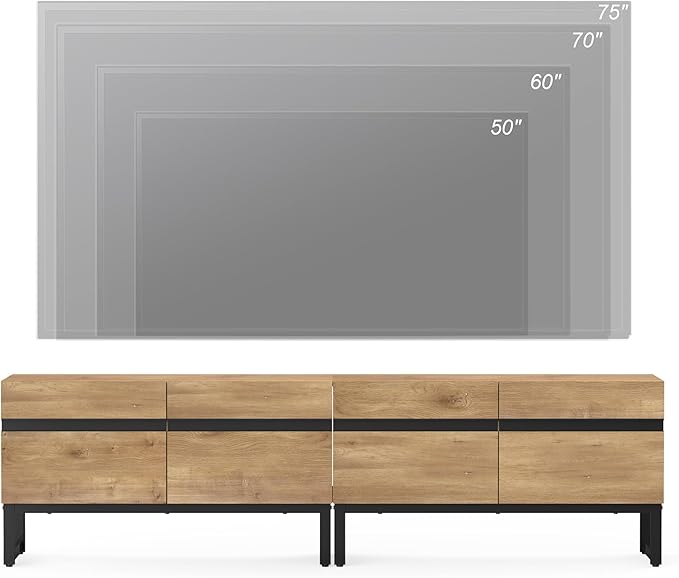 WAMPAT Modern TV Stand with Storage Cabinets for 75 Inch TV, Wood Entertainment Center Media Console Table with Metal Leg for Living Room Bedroom, Oak