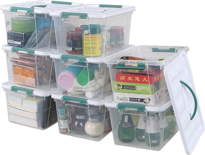 8-Pack 14 Quart Clear Organizing Container with Lid, Plastic Latching Box with Handles