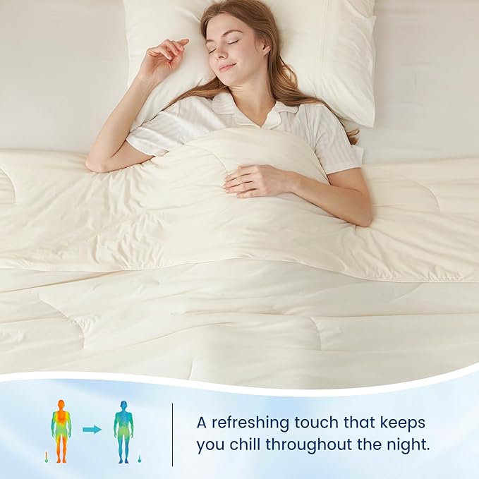 Cozy Bliss Cooling Comforter Queen Size Dual-Sided, Ultra-Soft Cooling Blankets for Hot Sleepers and Night Sweats, Breathable Lightweight Silky Smooth, Snow Ivory
