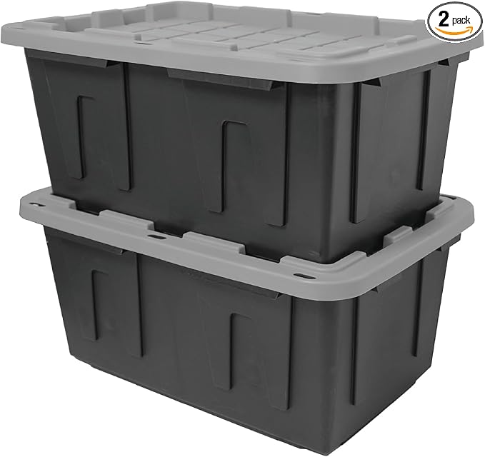 CX BLACK & YELLOW, 27-Gallon Heavy Duty Tough Storage Container & Snap-Tight Lid, Black & Grey (14.3"H x 20.6"W x 30.6"D), Weather-Resistant Design and Stackable Organization Tote [2 Pack]