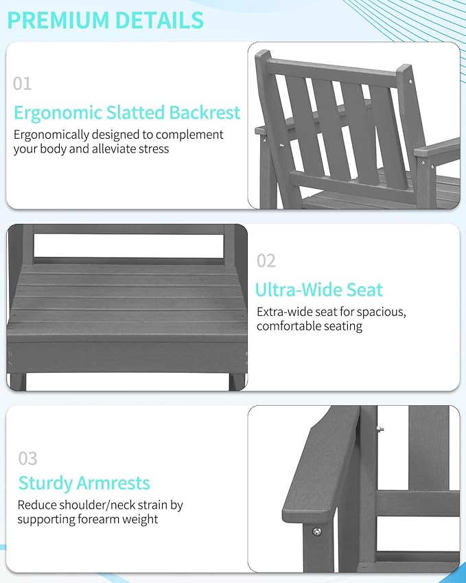 QUASCO Outdoor HDPE Dining Table Set, 7-Piece Outdoor Patio Dining Sets with Umbrella Hole Cut-Out Table and 6 Chairs for Backyard, Deck, Garden and Poolside, Gray