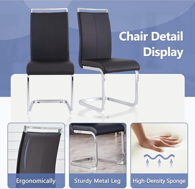 JUFU Dining Table Set for 10, 79'' Dining Table for 8-10 People with Faux Marble Tabletop and Sturdy Leg, White Rectangle Dining Room Table Set for 10 with PU Chairs, Perfect for Big Dining Room