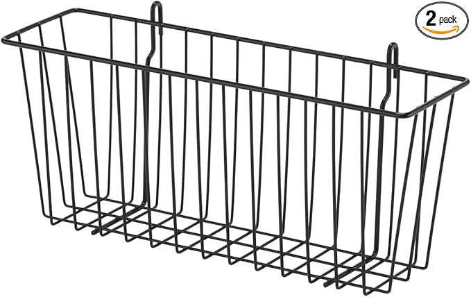 TRINITY 15-Inch Metal Hanging Basket to Use With Shelf Units and Storage Racks for Garage, Kitchen, and Closet Organization, NSF Certified, 10 Pound Capacity, Black, 2-Pack