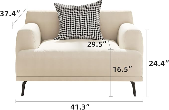1-Seater Living Room Sofa - Modern Leisure Modular Sofa with Wooden Frame and Metal Legs, Soft Cotton-Linen Fabric, Easy to Install, Suitable for Office, Apartment, and Living Room, Grey, 41.3"