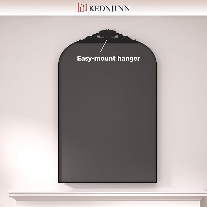 Keonjinn Vintage Mirror for Wall, 36" x 30" Black Antique Mirrors with Metal Frame, Baroque Style Decoration for Mantle, Bathroom, Living Room, Fireplace, Bedroom, French Cleat Mounting