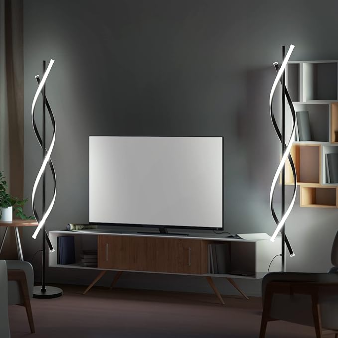 Spiral LED Floor Lamp for Bedroom,Modern Floor Lamps with Remote Control 60 Inch Dimmable Black Floor Lamp 48W Standing Lamp Timing 3 Color Temperature Corner Floor Lamps for Living Room