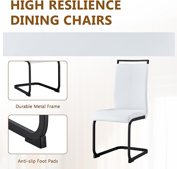 Ebullient Marble Dining Table Set for 6, 79'' Black Kitchen Table Set for 6, 3.5'' Thick Wooden Top with Rectangle Heavy Duty Legs, Modern Dining Table and Upholstered Chairs Set of 6, Marble Grain