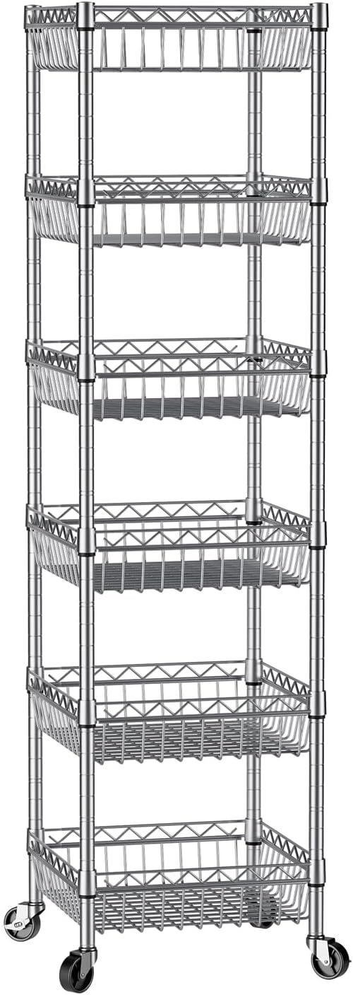 SINGAYE Shelf Storage Wire Shelving：Shelves Rack Standing Units with Wheels Closet Organizers Metal Pantry Kitchen Laundry Room Adjustable 13.5" D x 13.5" W x 63" H Silver