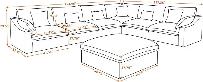 Cloud Couch for LivingRoom,153" U Shaped Modular Sectional Couch with Storage Ottoman,Down Filled 7 Seater Convertible Sleeper Sofa Bed Oversized Furniture,Grey