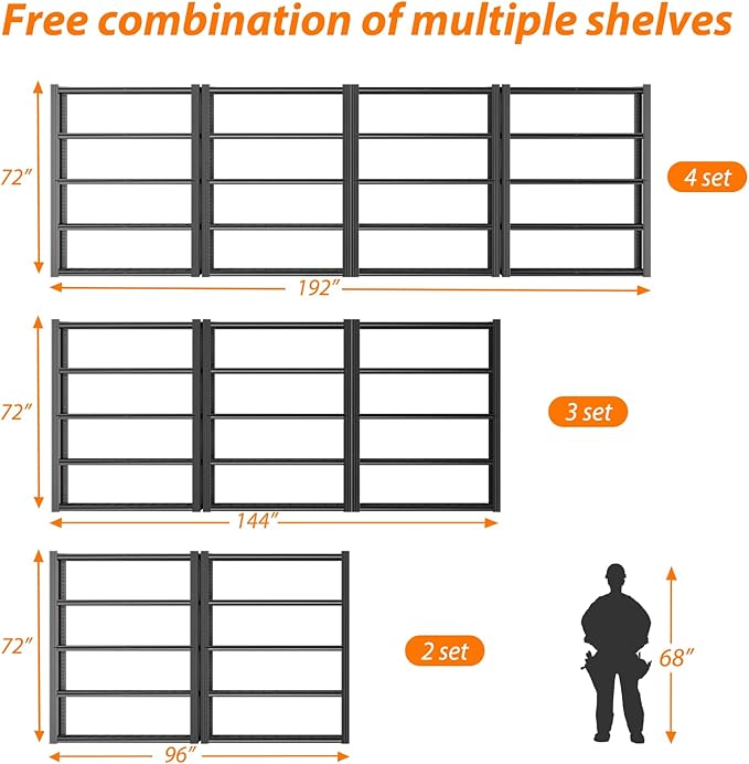 48" W Garage Shelving Heavy Duty,2800LBS Storage Shelves,5-Tier Adjustable Metal Shelving Utility Shelf Rack Garage Storage Organize for Storage Industrial, Warehouse, Basement