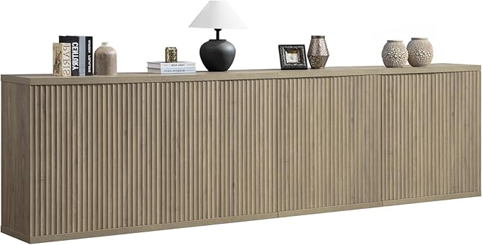 SICOTAS Buffet Cabinet with Storage Accent Sideboard Modern Credenza with Doors & Shelves Fluted Media Console Mid Century Coffee Bar Table for Living Room Kitchen Dining Room Hallway (4PCS)