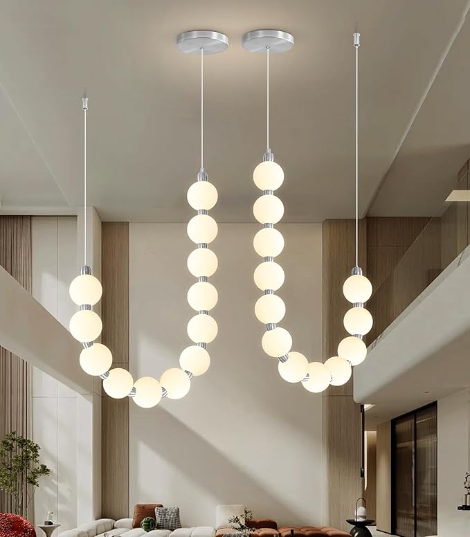 Modern Chandeliers LED Dimmable Light Acrylic Balls Ceiling Pendant Lighting for Living Room Dining Room Bedroom Adjustable Hanging Lights 25 Watts Silver Lamp