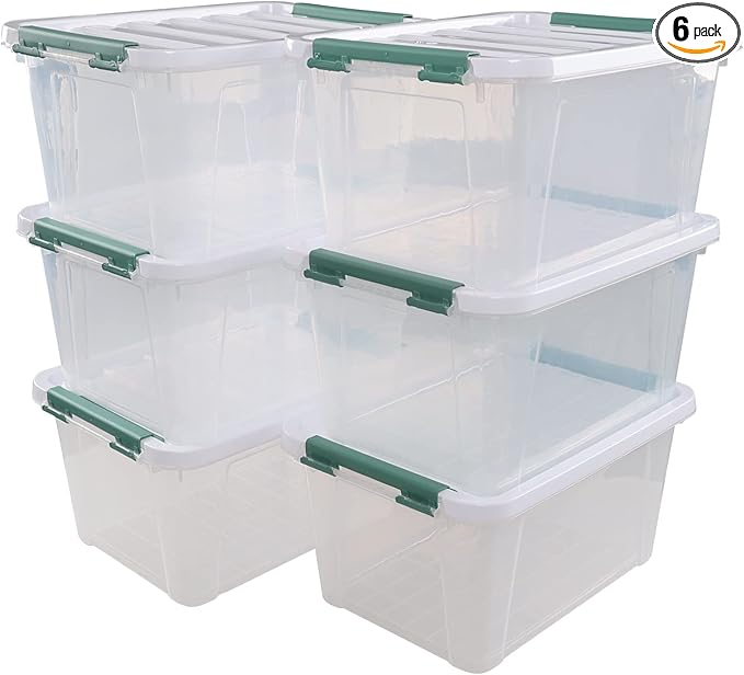 20 Quart Clear Latching Boxes, Plastic Storage Bins with Lids Set of 6