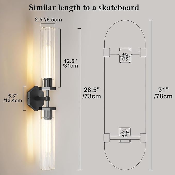 Black Crystal Wall Sconces Light for Bathroom Modern Bathroom Vanity Lights Fixture,28.5in Indoor Wall Sconce,Linear Crystal Sconces Wall Lighting for Bedroom,Hallway,Staircase,Living Room,Dining Room