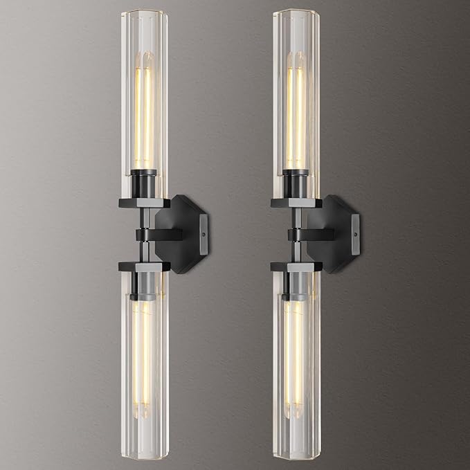 Black Crystal Bathroom Wall Sconces Set of Two Modern Bathroom Vanity Llight Fixture,28.5in Linear Sconces Wall Lighting,Indoor Wall Sconce Light for Bedroom,Hallway,Staircase,Living Room,Dining Room