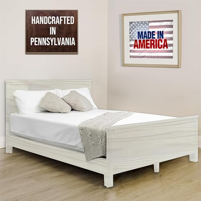 Solid Hardwood Deluxe Platform Bed Frame, Headboard, Footboard & Slats, Quality Crafted in Pennsylvania, USA from Poplar by Mennonite Artisans, No Box Spring Needed, Easy Assembly