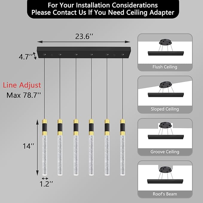 6-Lights Modern Rectangular Chandeliers for Living Room LED Dimmbale Light Fixture Entryway High Ceiling Light Pendants Lighting for Dining Room