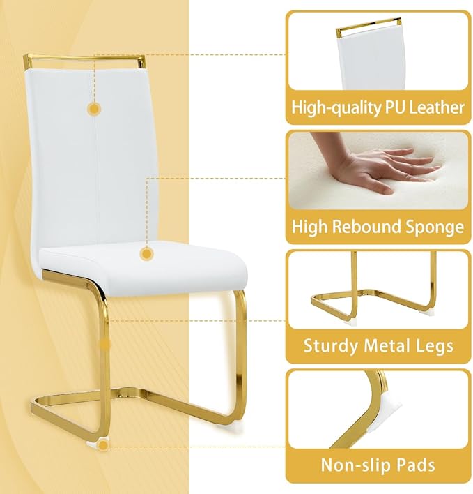 71'' Dining Table Set for 6，7 Piece Dining Table Set, Faux Marble Dining Room Table and PU Leather Chairs Set of 6 for Kitchen, Dining Room,Easy to Assemble