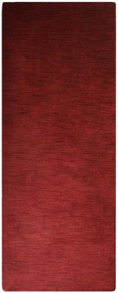 Hand Knotted Loom Wool ECO-Friendly Area Rugs - 3'x12', Runner, Red Color, Solid Plain Design, High Pile Thick Handmade Anti Skid Area Rugs for Living Room, Bed Room (L00111)