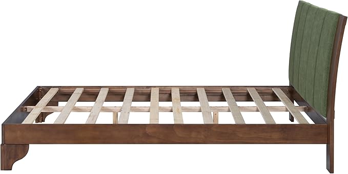 Merax Pine Wood Queen Bed Frame with Headboard, Mid Century Modern Solid Wood Platform Bed Frame Queen Size, No Box Spring Needed, Green+Natural