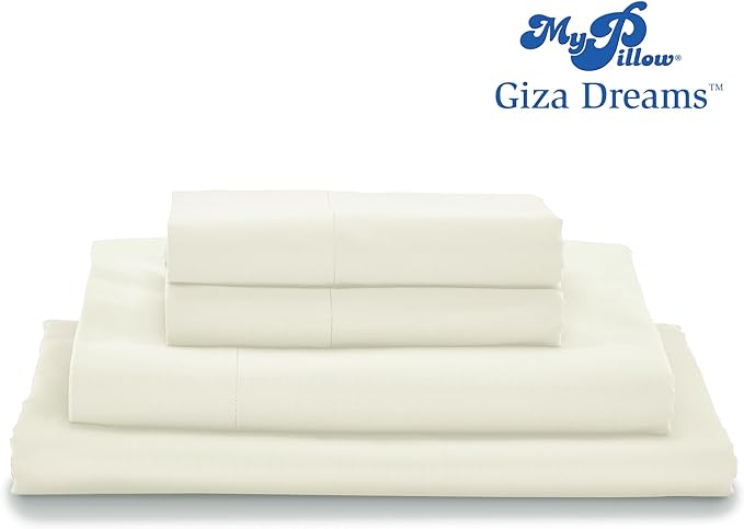 MyPillow Giza Dreams Bed Sheets, 100% Certified Giza Egyptian Cotton, Deep Pocket, Sateen Weave [Full, Ivory]