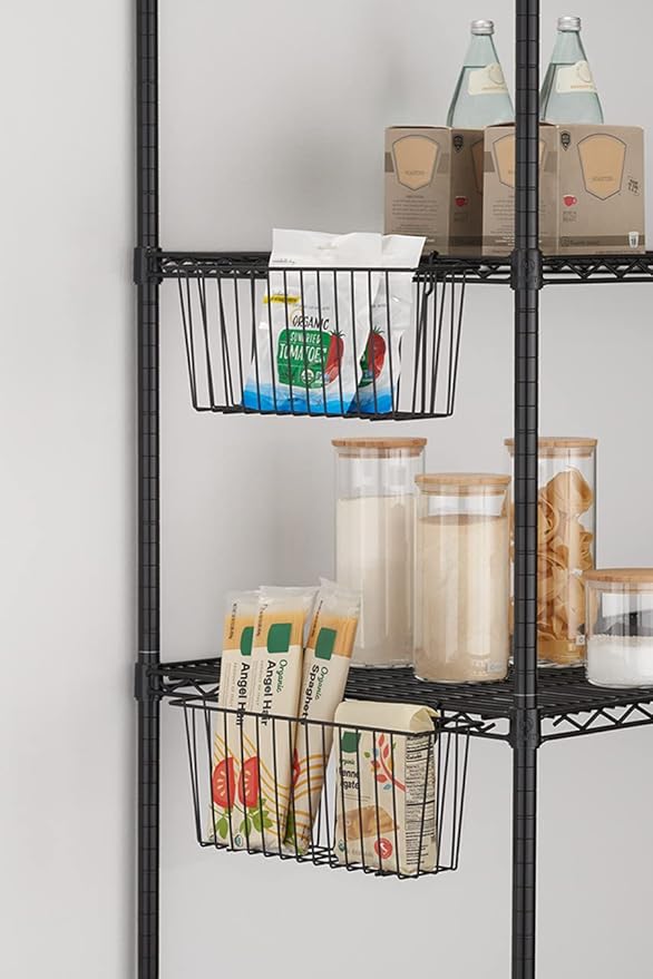 TRINITY 15-Inch Metal Hanging Basket to Use With Shelf Units and Storage Racks for Garage, Kitchen, and Closet Organization, NSF Certified, 10 Pound Capacity, Black, 2-Pack