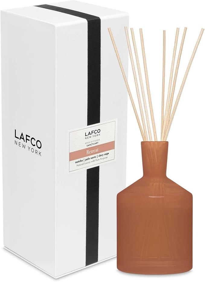 LAFCO New York Classic Reed Diffuser, Retreat - 6 oz - Up to 3 Months Fragrance Life - Reusable Glass Vessel - Natural Wood Reeds - Made in The USA