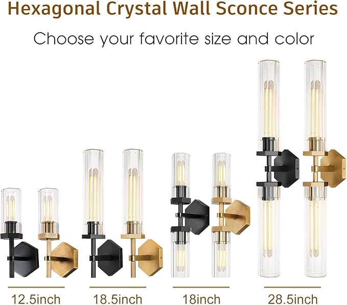 Black Crystal Bathroom Wall Sconces Set of Two Modern Bathroom Vanity Llight Fixture,28.5in Linear Sconces Wall Lighting,Indoor Wall Sconce Light for Bedroom,Hallway,Staircase,Living Room,Dining Room