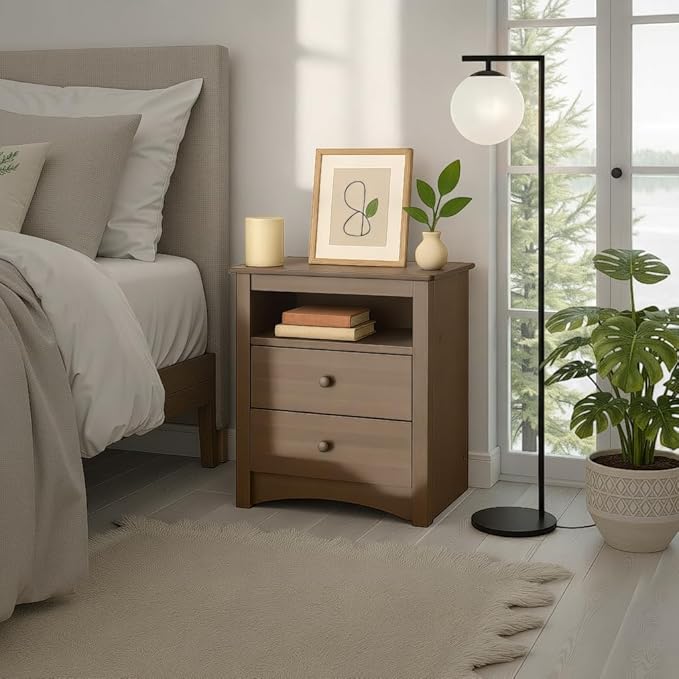 Prepac Sonoma 2 Drawer Nightstand: Elegant Bedroom Furniture, Bedside Table with Open Shelf, 23.25"W x 16"D x 28"H, Espresso