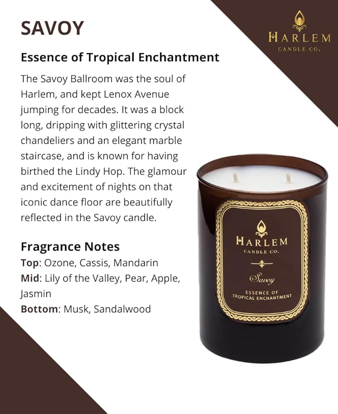 HARLEM CANDLE CO. Savoy - Luxury Scented Soy Candle, 11 oz - 80-Hour Burn Time | Blackcurrant, Mandarin, Green Apple and Lily of The Valley | Scented Candles for Home