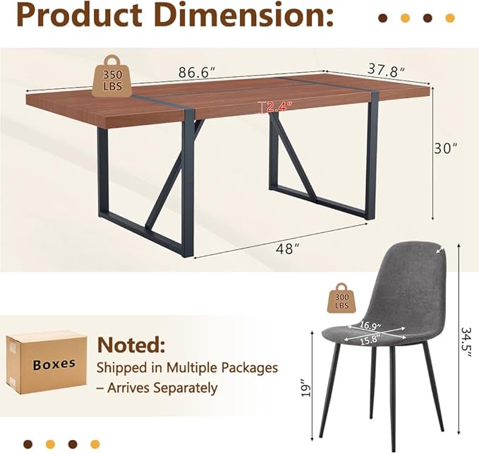 86.6" Dining Table Set for 8, Modern 9 Piece Wood Kitchen Table and Chairs Set, Rectangle Dining Room Table with 8 Linen Fabric Upholstered Chairs, Ideal for Home, Kitchen, or Apartment Dining