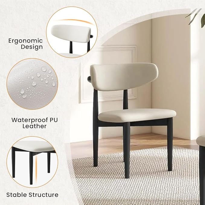 POVISON Dining Table Set for 6, PU Modern Chairs Set of 6 with 71" Matte Black Luxury Dining Room Table,Grey Carbon Steel Base (71" Table + 6 Chairs)