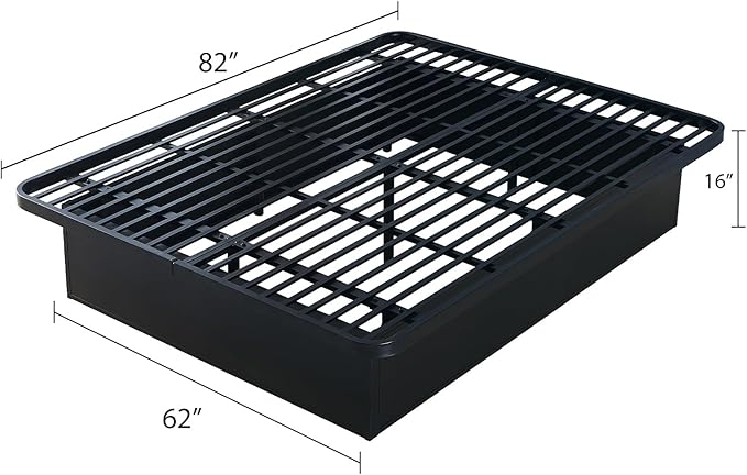 Modern Style Heavy Duty Queen Size Platform Bed Frame Made with Metal and 16 Inch Height in Black