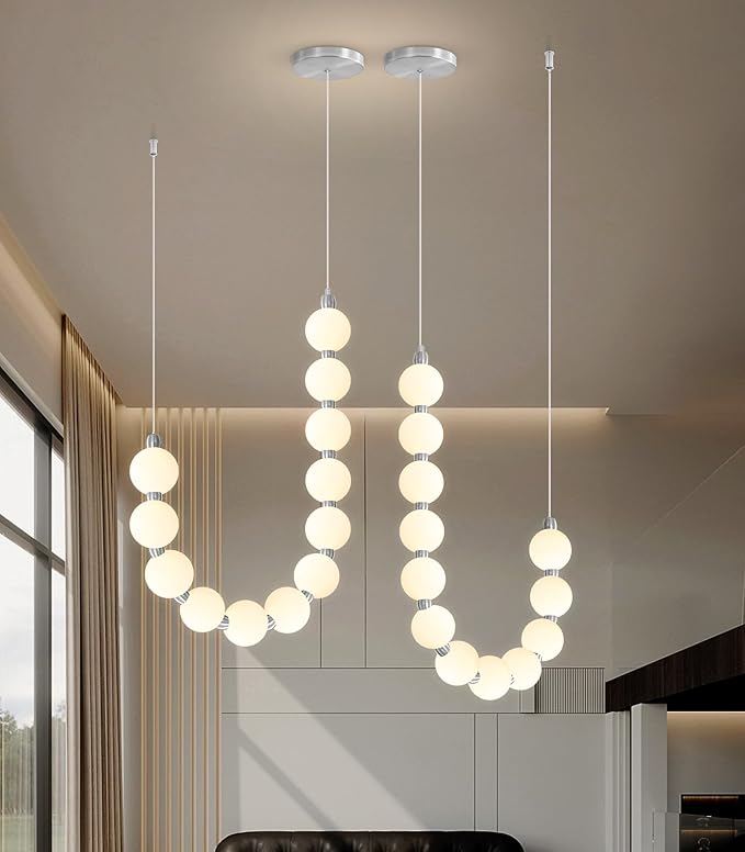 Modern Chandeliers LED Dimmable Light Acrylic Balls Ceiling Pendant Lighting for Living Room Dining Room Bedroom Adjustable Hanging Lights 25 Watts Silver Lamp