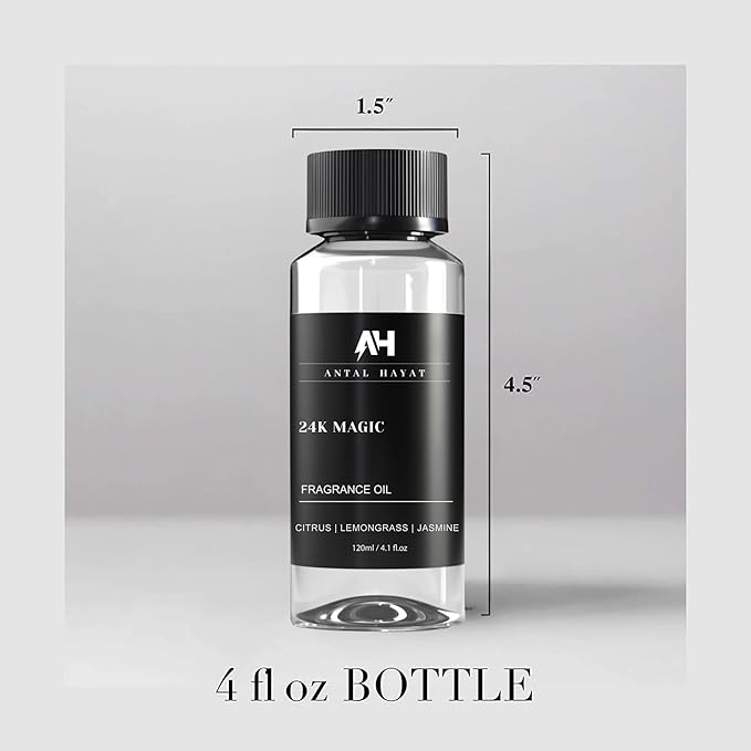 24K Magic Diffuser Oil 120mL – Hotel Scented Essential Oil for Diffuser – Inspired by W Hotels – Luxury Aromatherapy Oil Blend – Bergamot, Jasmine, Lemongrass, Musk