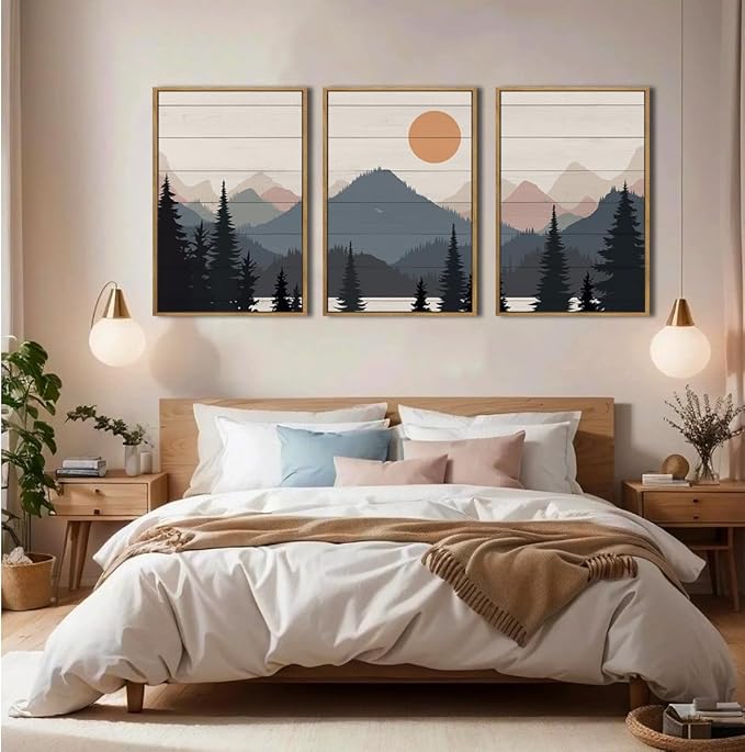 Anyzal Large Mountain Wall Art Decor Framed Boho Mountain Artwork Prints for Bedroom Living Room Office 16x24 Inch Set of 3