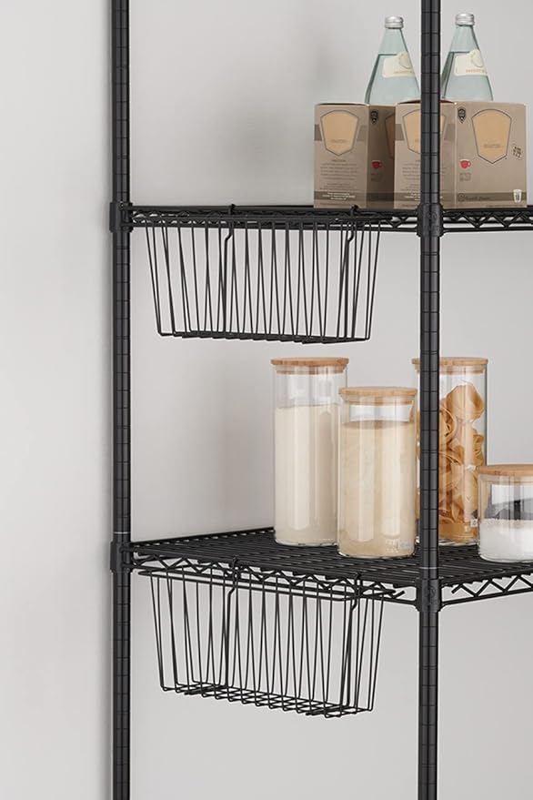 TRINITY 15-Inch Metal Hanging Basket to Use With Shelf Units and Storage Racks for Garage, Kitchen, and Closet Organization, NSF Certified, 10 Pound Capacity, Black, 2-Pack