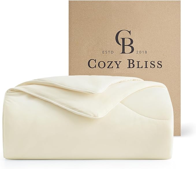 Cozy Bliss Cooling Comforter King Size Dual-Sided, Ultra-Soft Cooling Blankets for Hot Sleepers and Night Sweats, Breathable Lightweight Silky Smooth, Snow Ivory