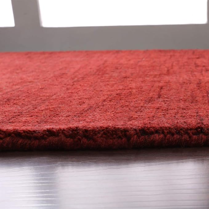Hand Knotted Loom Wool ECO-Friendly Area Rugs - 2'6''x12', Runner, Red Color, Solid Plain Design, High Pile Thick Handmade Anti Skid Area Rugs for Living Room, Bed Room (L00111)