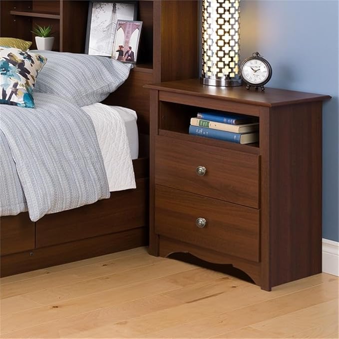 Prepac Sonoma 2 Drawer Nightstand: Elegant Bedroom Furniture, Bedside Table with Open Shelf, 23.25"W x 16"D x 28"H, Cherry